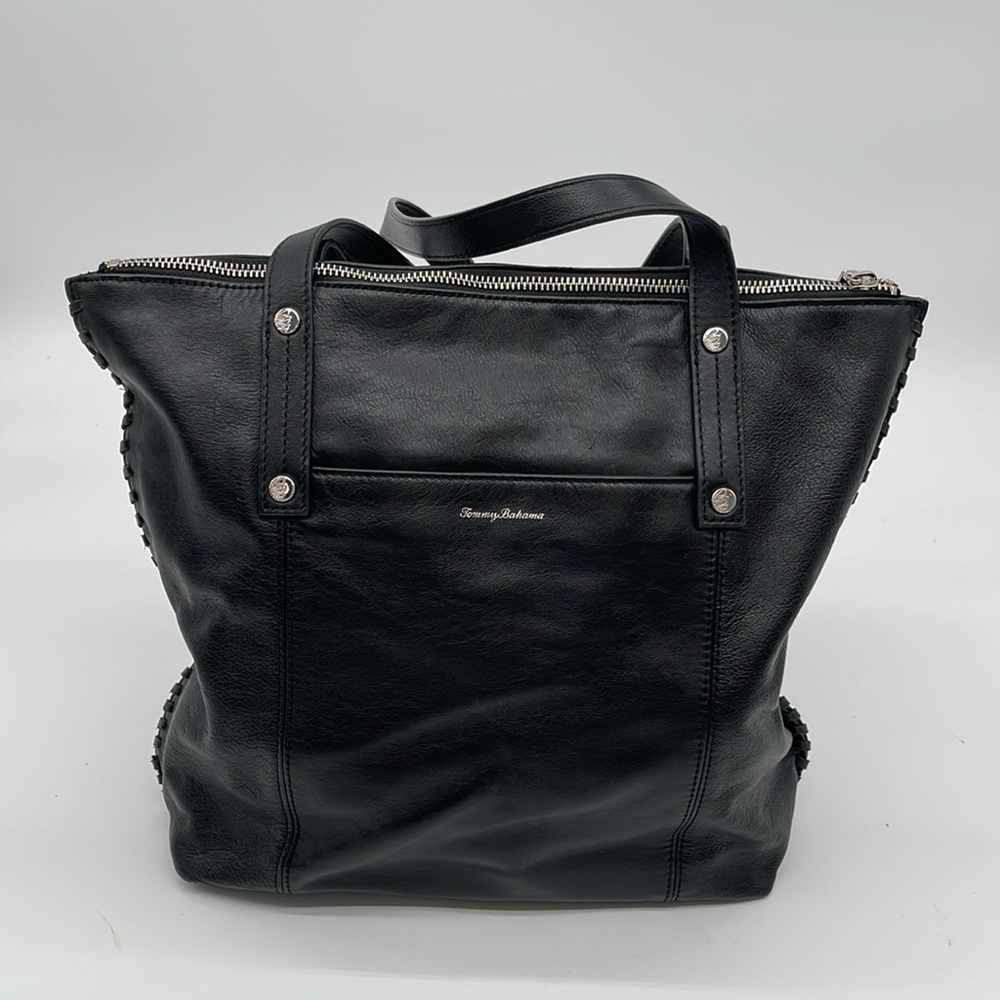 Tommy Bahama Black Leather Tote Bag